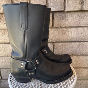 Vtg Sears Black Leather Square Toe Harness Biker Moto Boots Size 8 D Women 10